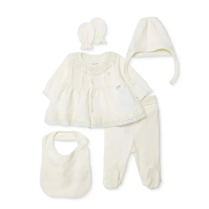 Bebetto Girls 5 - Piece Newborn Hospital Set Snap Fastening Ceremony Frill Neck Full Length Long Sleev - Ecru Ecru - ebebek