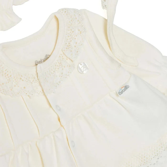 Bebetto Girls 5 - Piece Newborn Hospital Set Snap Fastening Ceremony Frill Neck Full Length Long Sleev - Ecru Ecru - ebebek