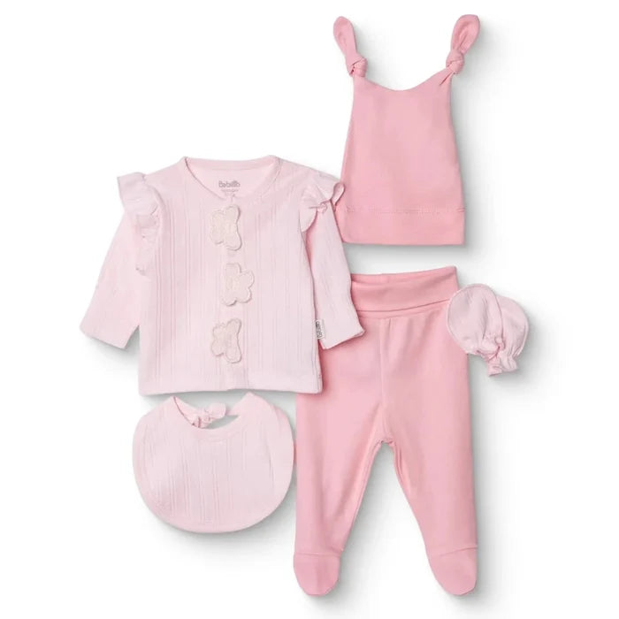 Bebetto Girls 5 - Piece Newborn Hospital Set Snap Fastening Loves You Crew Neck Full Length Long Sleev - Pink Pink - ebebek