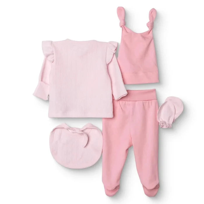 Bebetto Girls 5 - Piece Newborn Hospital Set Snap Fastening Loves You Crew Neck Full Length Long Sleev - Pink Pink - ebebek
