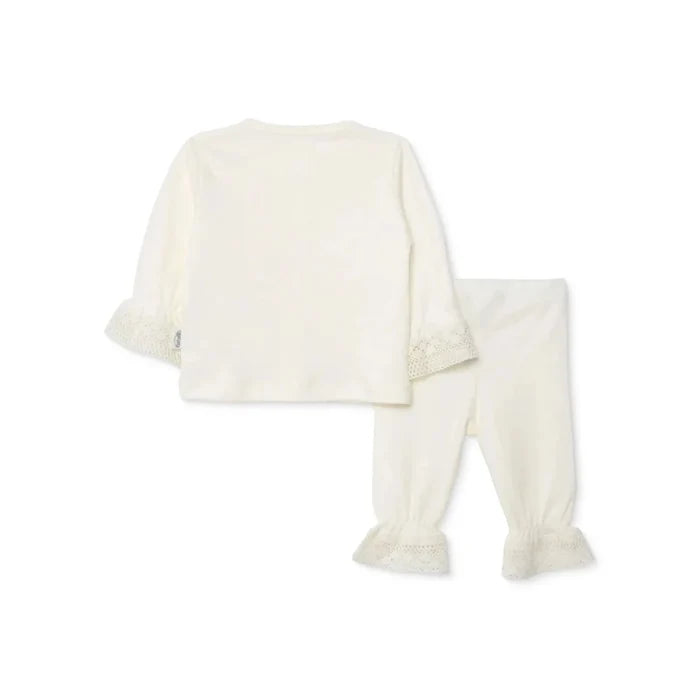 Bebetto Girls Cardigan & Footless Bottom Set Snap Fastening Ceremony Crew Neck Full Length Long Slee - Ecru Ecru - ebebek