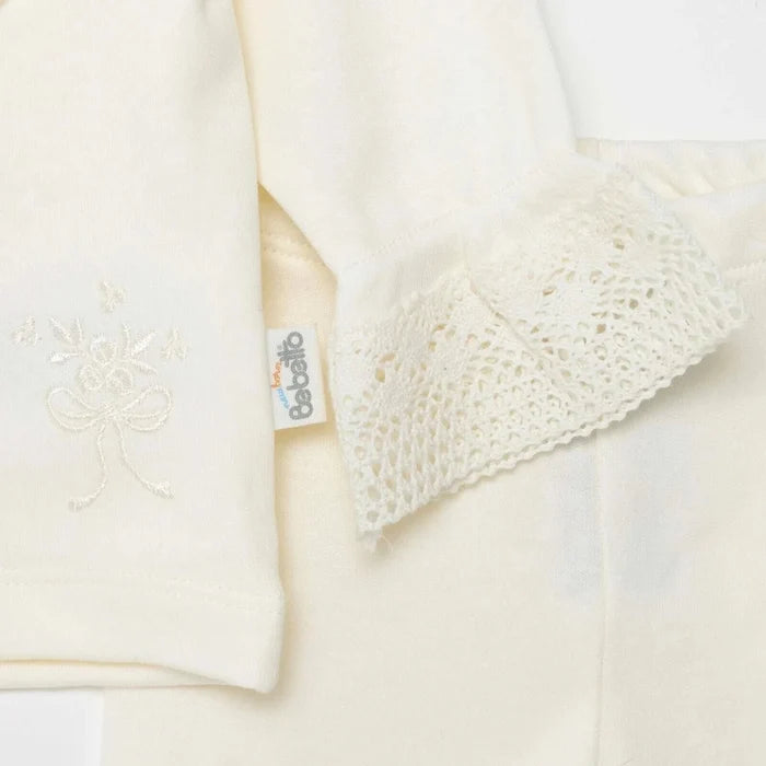 Bebetto Girls Cardigan & Footless Bottom Set Snap Fastening Ceremony Crew Neck Full Length Long Slee - Ecru Ecru - ebebek