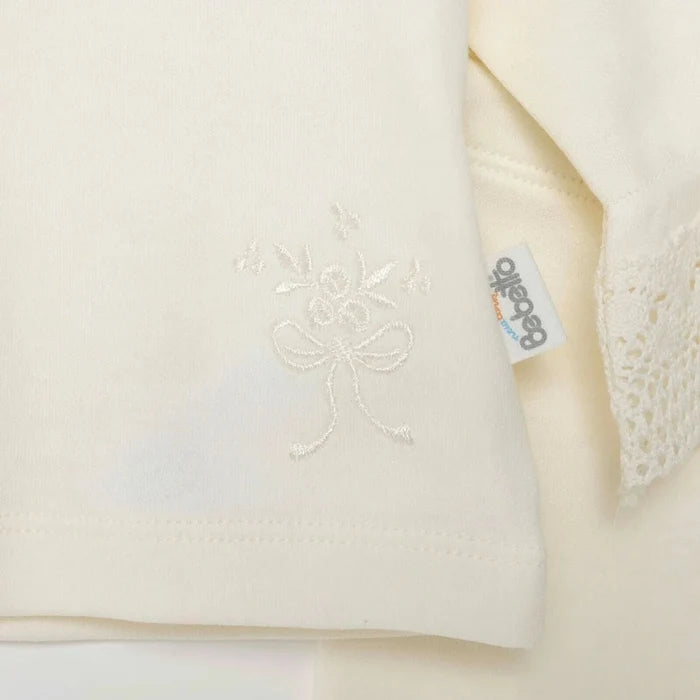 Bebetto Girls Cardigan & Footless Bottom Set Snap Fastening Ceremony Crew Neck Full Length Long Slee - Ecru Ecru - ebebek