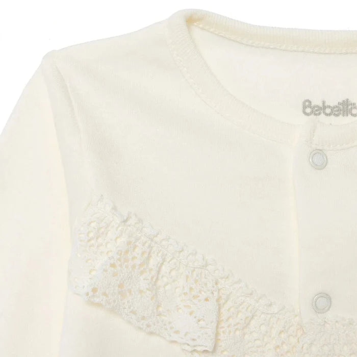 Bebetto Girls Cardigan & Footless Bottom Set Snap Fastening Ceremony Crew Neck Full Length Long Slee - Ecru Ecru - ebebek