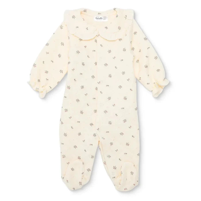 Bebetto Girls Footed Sleepsuit Floral Print Snap Fastening Petite Fleurs Frill Neck Full Length Long - Ecru Ecru - ebebek