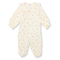 Bebetto Girls Footed Sleepsuit Floral Print Snap Fastening Petite Fleurs Frill Neck Full Length Long - Ecru Ecru - ebebek