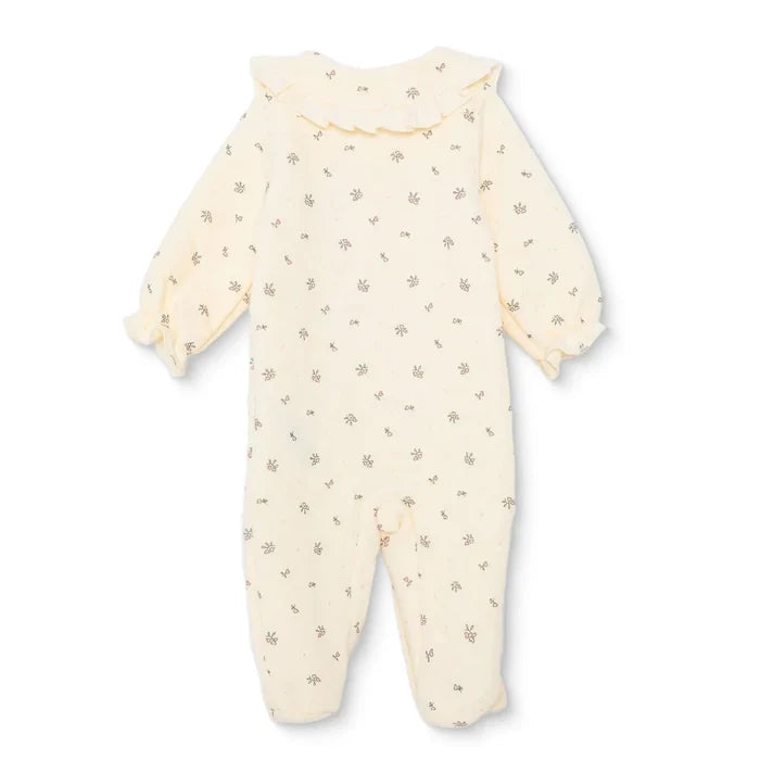 Bebetto Girls Footed Sleepsuit Floral Print Snap Fastening Petite Fleurs Frill Neck Full Length Long - Ecru Ecru - ebebek