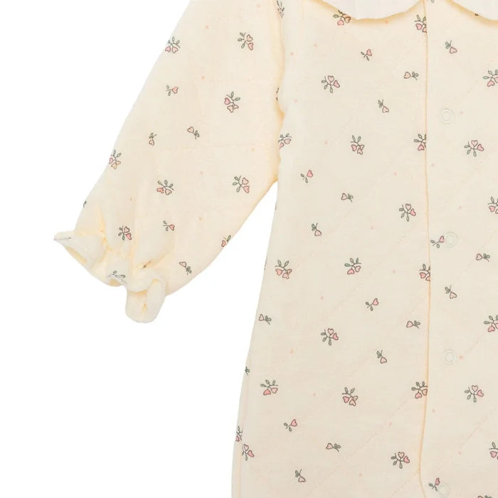 Bebetto Girls Footed Sleepsuit Floral Print Snap Fastening Petite Fleurs Frill Neck Full Length Long - Ecru Ecru - ebebek
