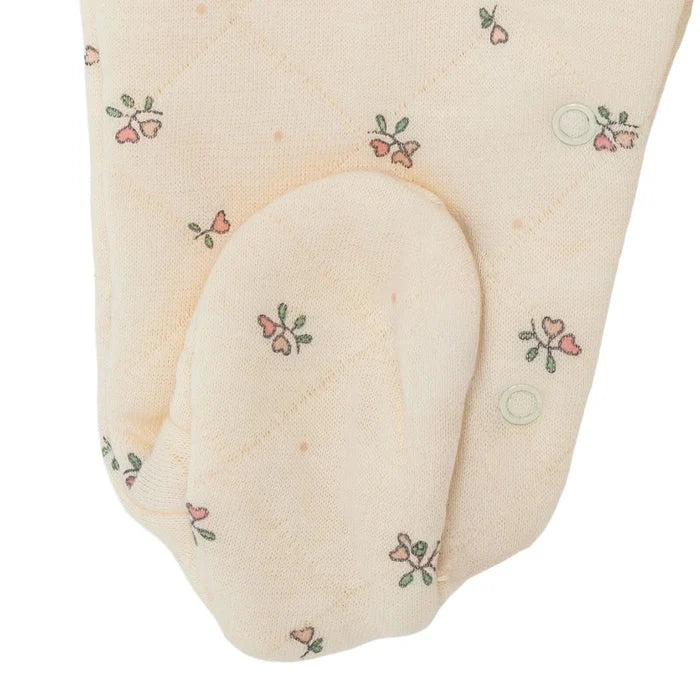 Bebetto Girls Footed Sleepsuit Floral Print Snap Fastening Petite Fleurs Frill Neck Full Length Long - Ecru Ecru - ebebek