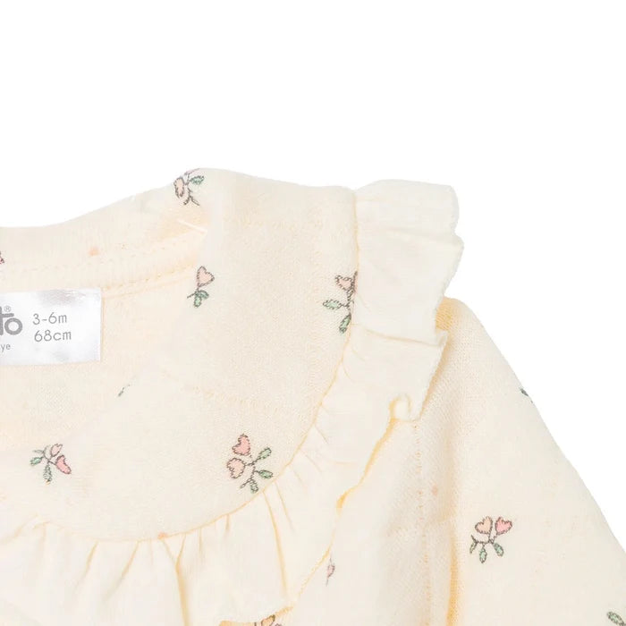 Bebetto Girls Footed Sleepsuit Floral Print Snap Fastening Petite Fleurs Frill Neck Full Length Long - Ecru Ecru - ebebek