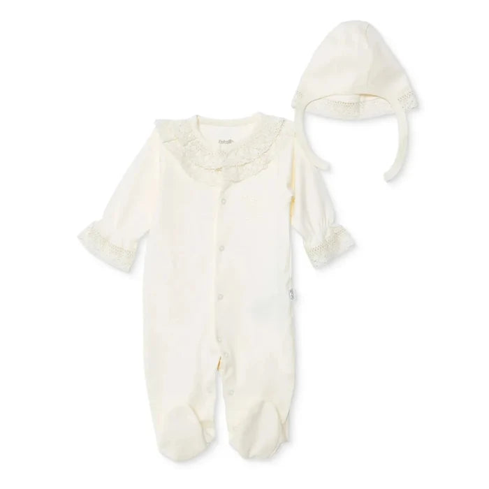 Bebetto Girls Sleepsuit & Hat Set Snap Fastening Ceremony Frill Neck Full Length Long Sleeve - Ecru Ecru - ebebek