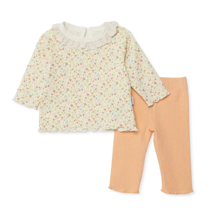 Bebetto Girls Sweatshirt & Footless Bottom Set Floral Print House Of Birds Frill Neck Full Length Lo - Salmon Salmon - ebebek
