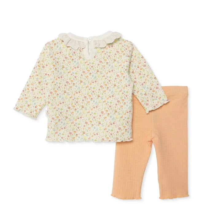 Bebetto Girls Sweatshirt & Footless Bottom Set Floral Print House Of Birds Frill Neck Full Length Lo - Salmon Salmon - ebebek