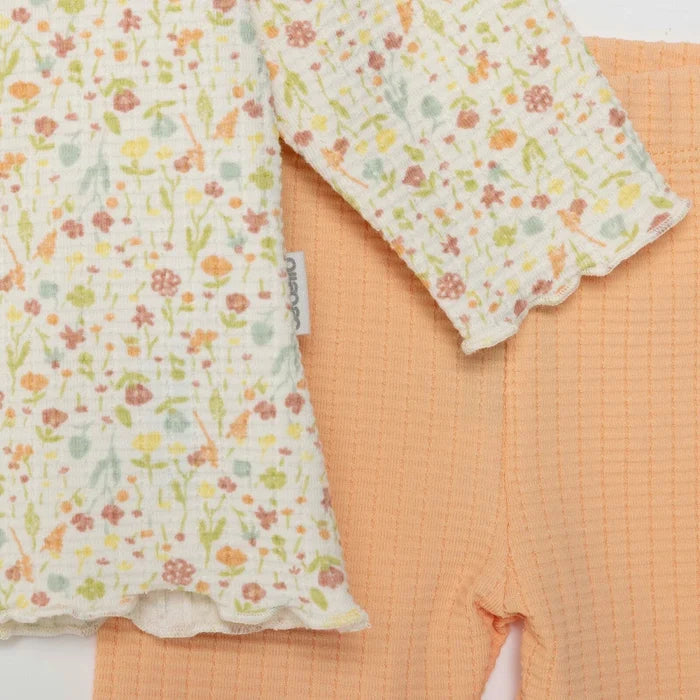 Bebetto Girls Sweatshirt & Footless Bottom Set Floral Print House Of Birds Frill Neck Full Length Lo - Salmon Salmon - ebebek
