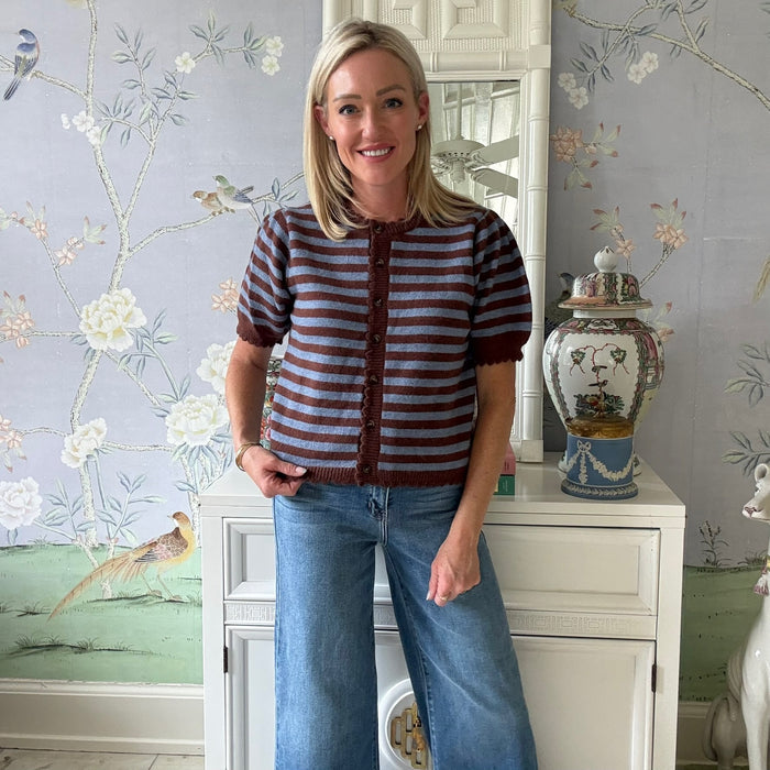 Beth Stripe Puff Sleeve Sweater Top