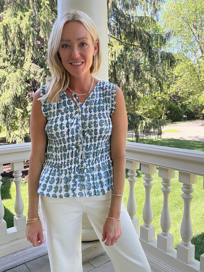 Bianca Block Print Bow Top