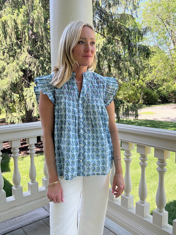 Boden Print Flutter Sleeve Top