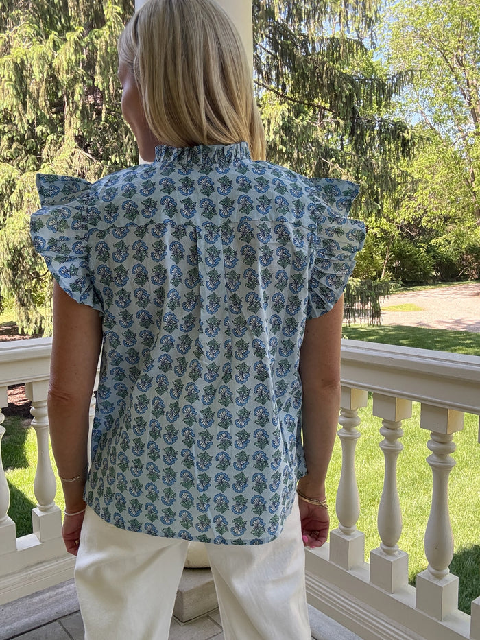 Boden Print Flutter Sleeve Top