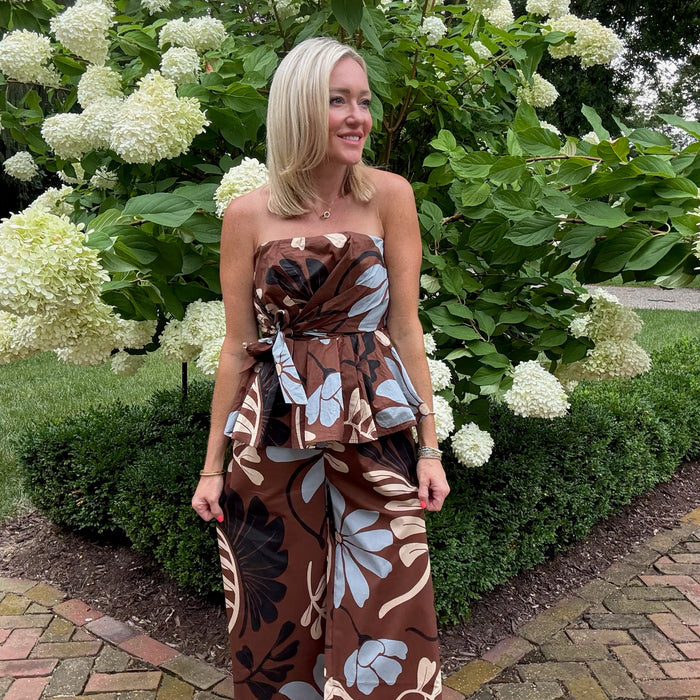 Brea Botanical Print Strapless Peplum Top