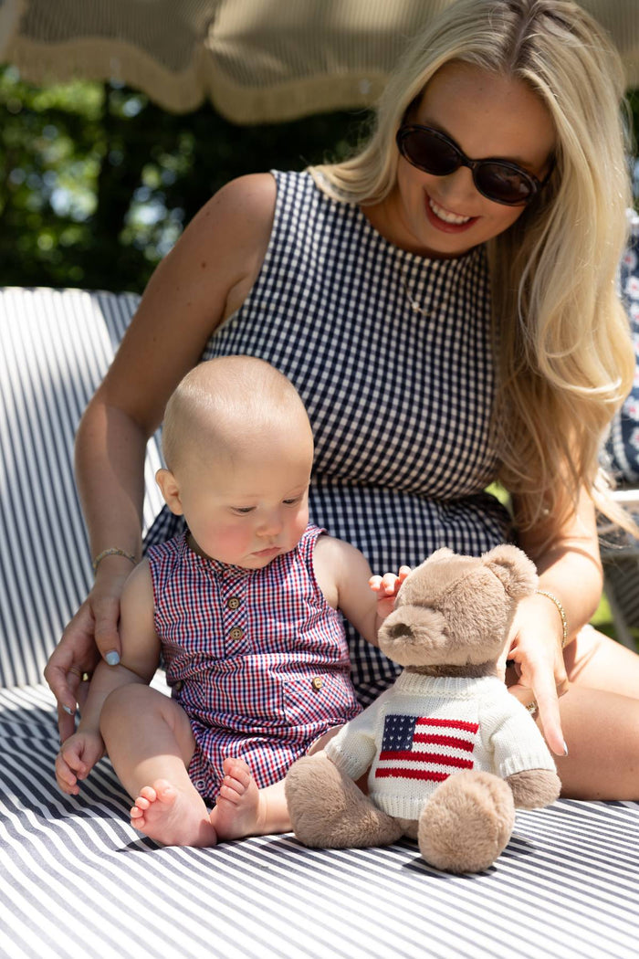 Brooks Gingham Peplum Top - Navy