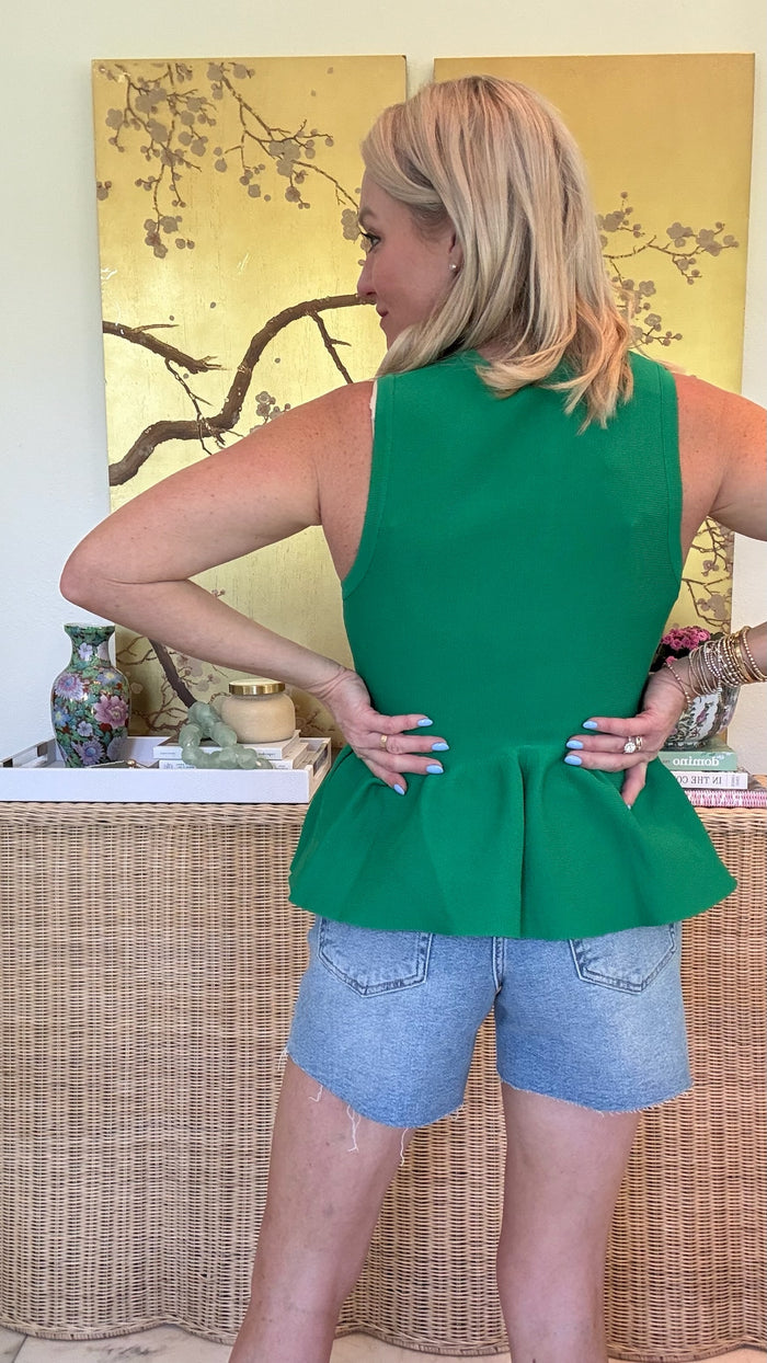 Callie Sweater Peplum Top - Green