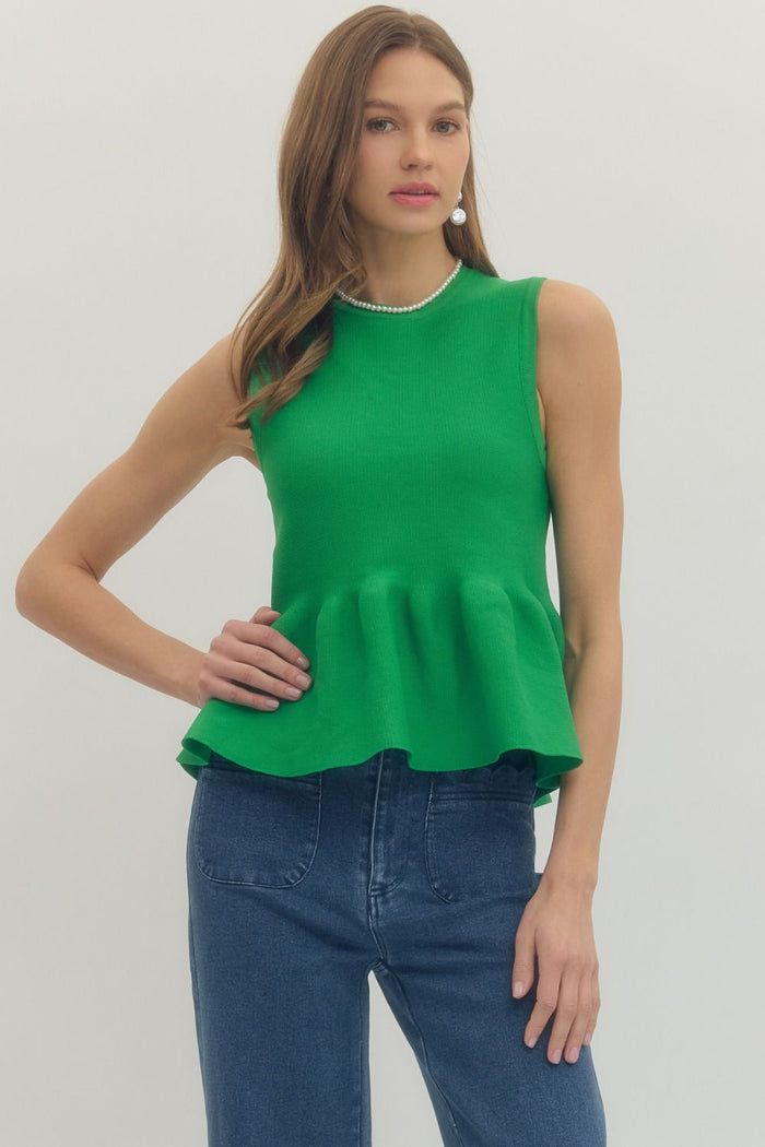 Callie Sweater Peplum Top - Green