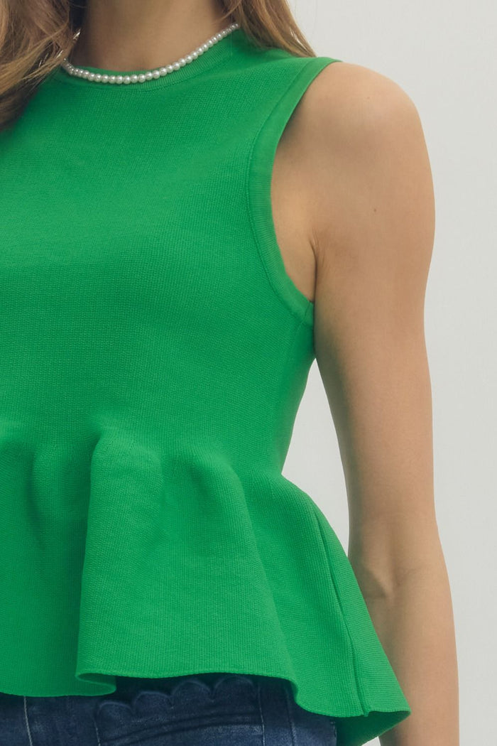 Callie Sweater Peplum Top - Green