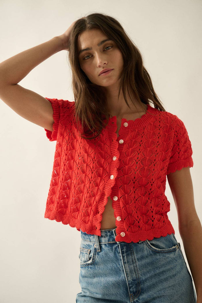 Cate Crochet Knit Cardigan Top
