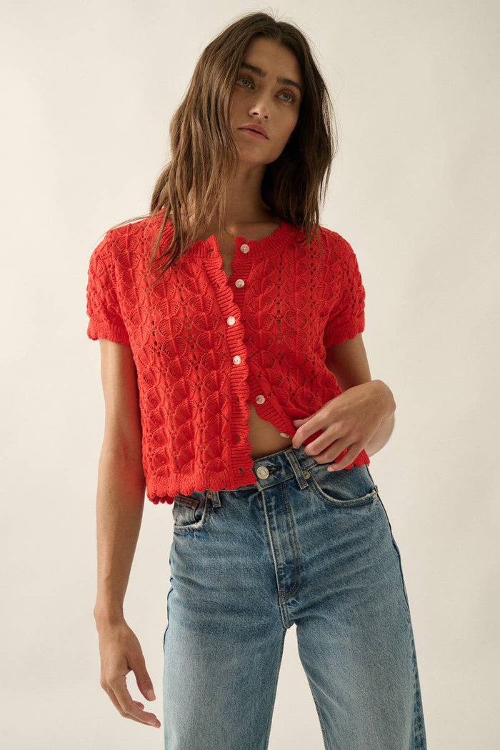 Cate Crochet Knit Cardigan Top