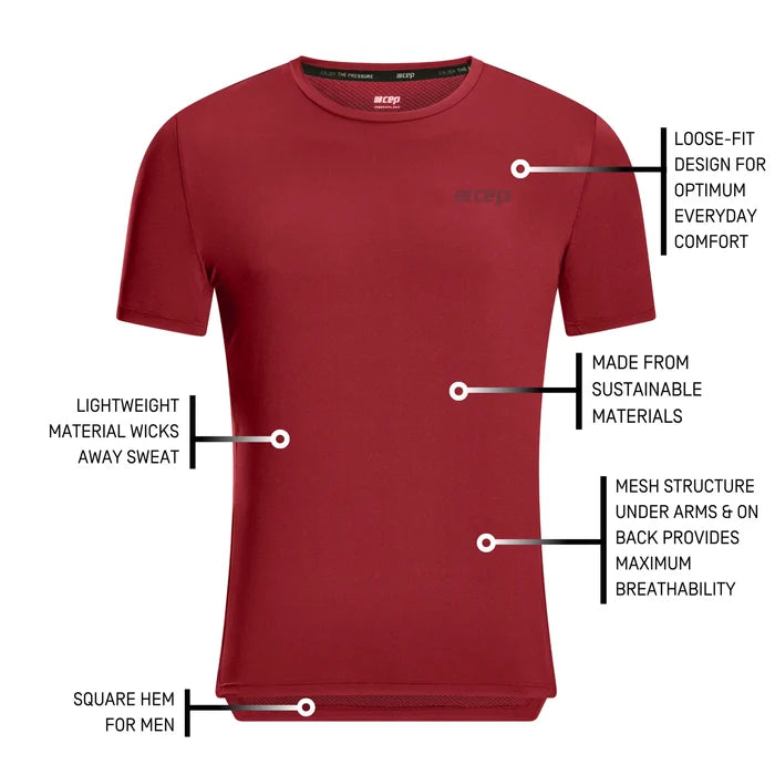 CEP Men's The Run Shirt Round Neck Short Sleeve v5 - Dark Red