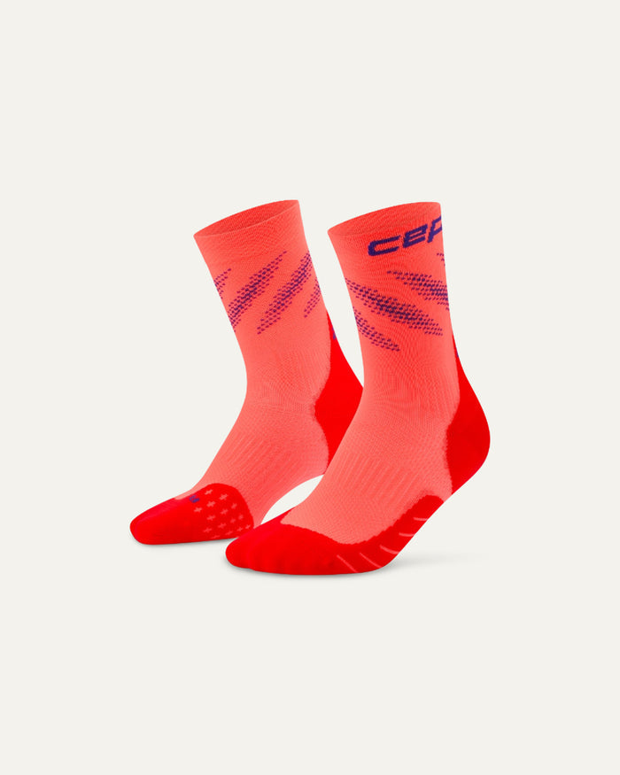 CEP Women's Run edt. Elliptic Socks Mid Cut - Neon Coral/Purple