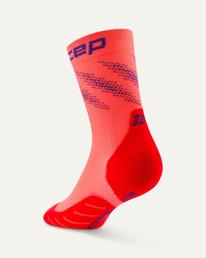 CEP Women's Run edt. Elliptic Socks Mid Cut - Neon Coral/Purple
