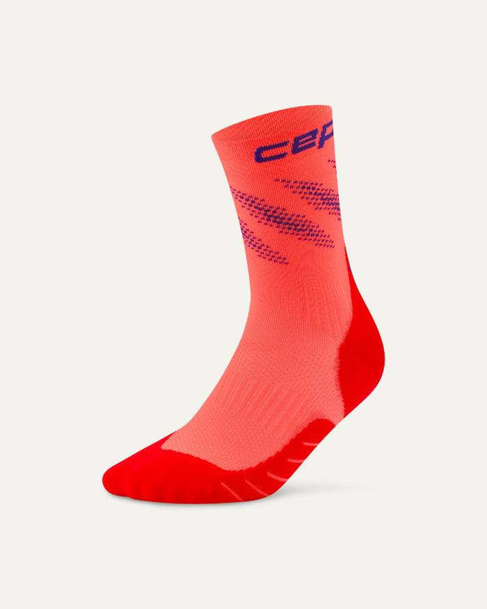 CEP Women's Run edt. Elliptic Socks Mid Cut - Neon Coral/Purple