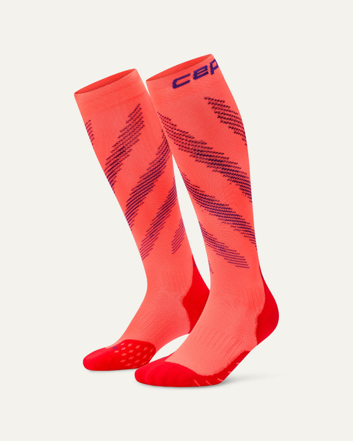CEP Women's Run edt. Elliptic Socks Tall - Neon Coral/Purple