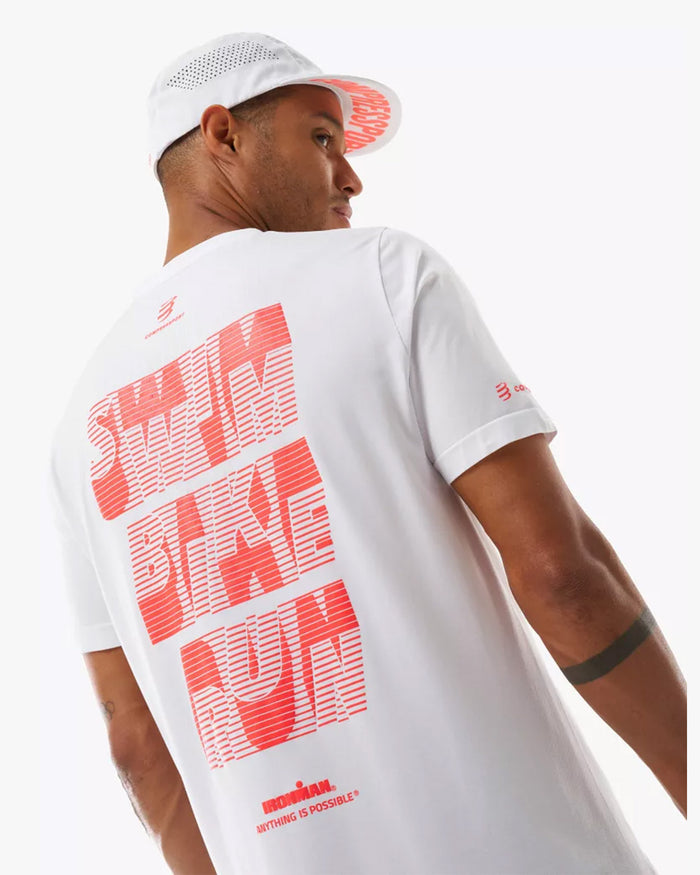 Compressport Men's Training SS Tshirt - Ironman 2026 - L1 - White/Neon Red