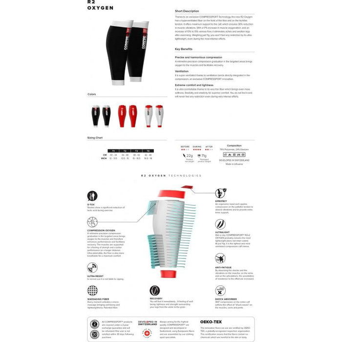 COMPRESSPORT R2 OXYGEN CALF SLEEVES (R2V2UL-00)- WHITE