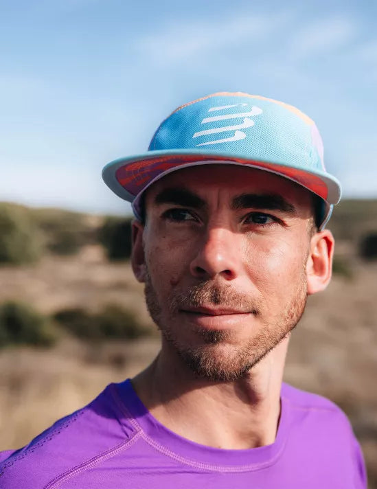Compressport Unisex's 5 Panel Light Cap - Eggshell Blue/Salmon Buff/Lupine