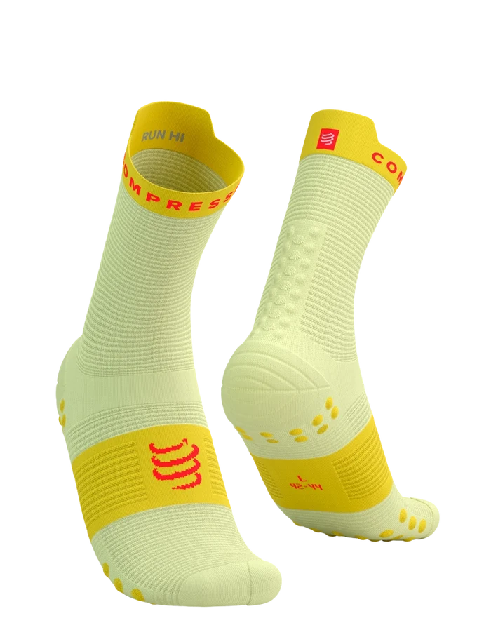 Compressport Unisex's Pro Racing Socks v4.0 Run High - Elf Yellow/Fluo Red