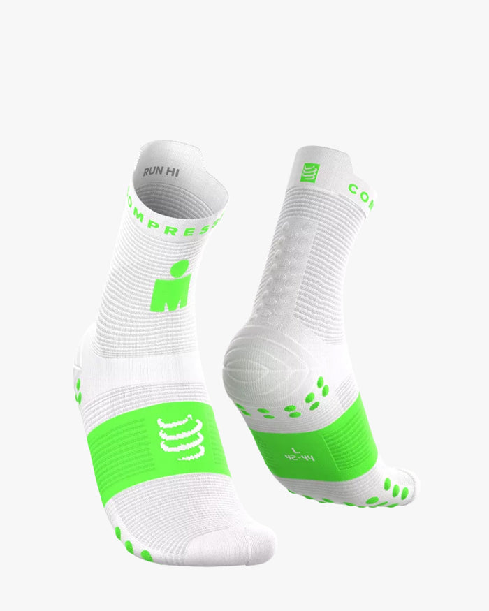 Compressport Unisex's Pro Racing Socks v4.0 Run High - Ironman 2026 - L1 - Neon Green/White