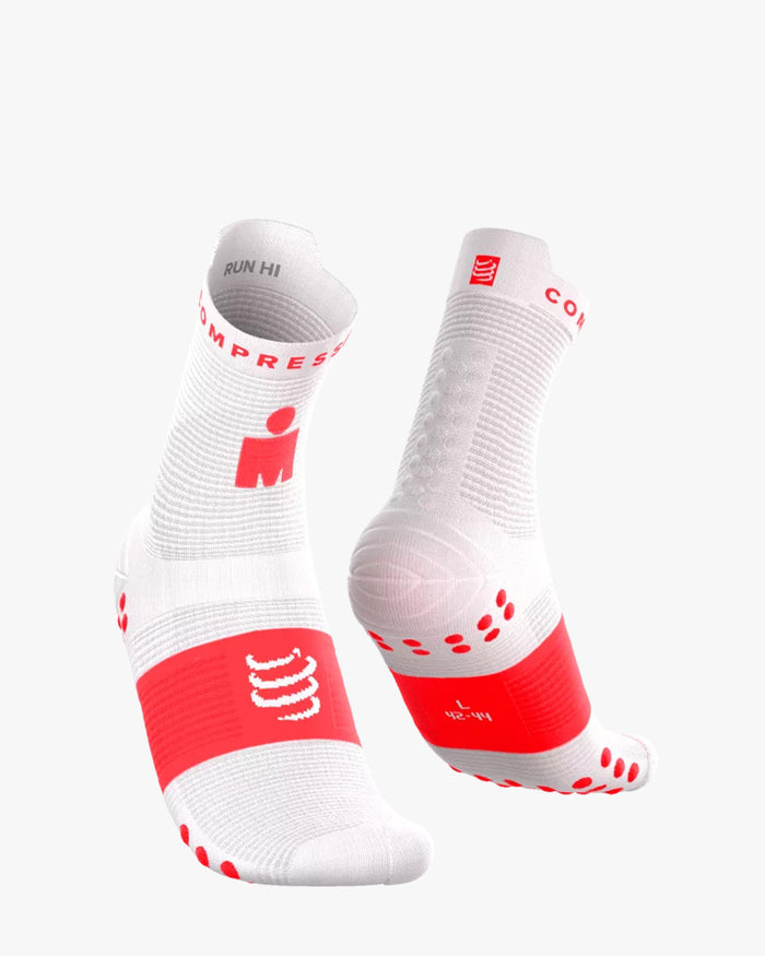 Compressport Unisex's Pro Racing Socks v4.0 Run High - Ironman 2026 - L1 - White/Neon Red