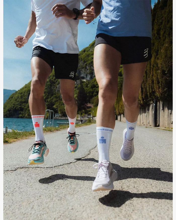 Compressport Unisex's Pro Racing Socks v4.0 Run High - Ironman 2026 - L1 - White/Neon Red
