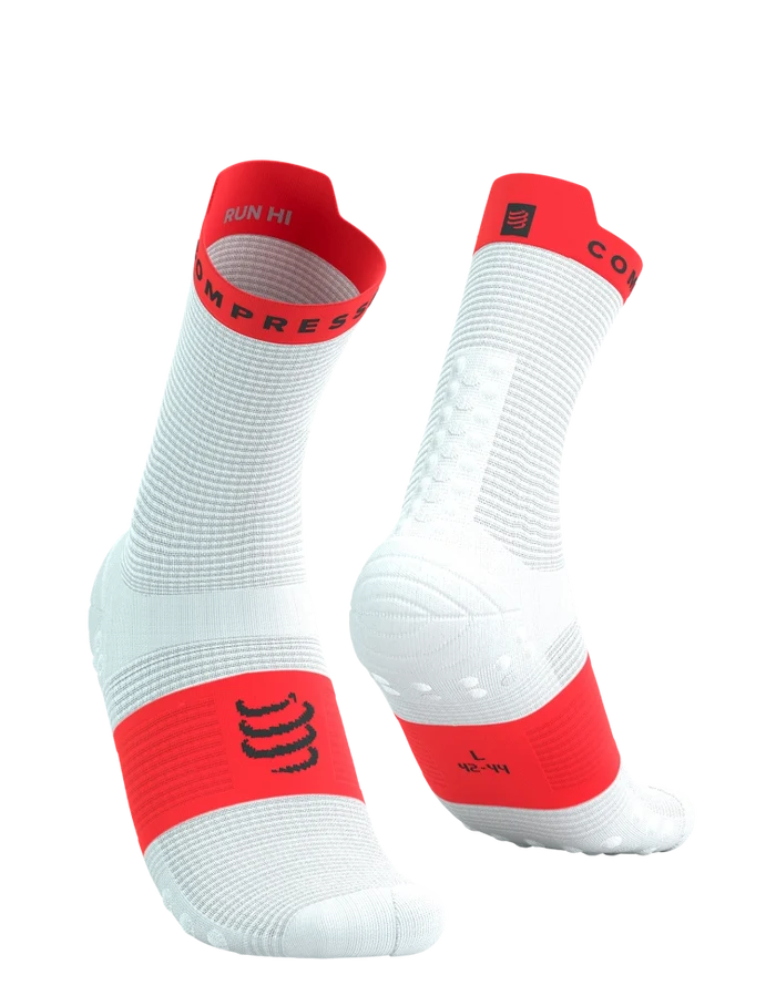 Compressport Unisex's Pro Racing Socks v4.0 Run High - White/Fluo Red