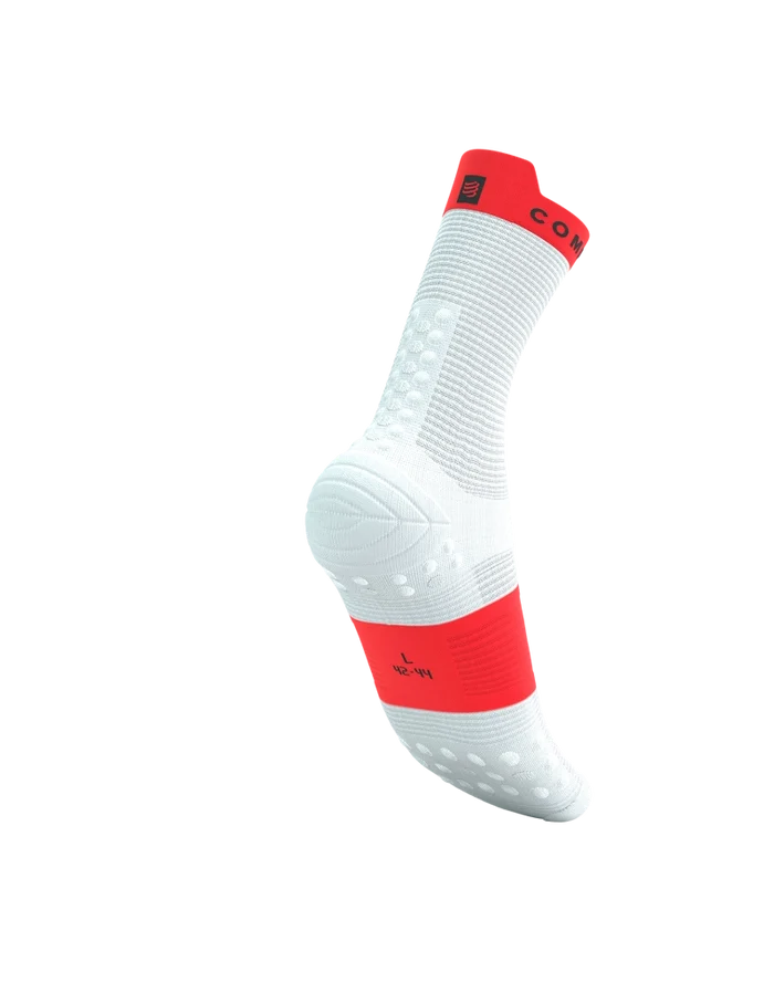Compressport Unisex's Pro Racing Socks v4.0 Run High - White/Fluo Red