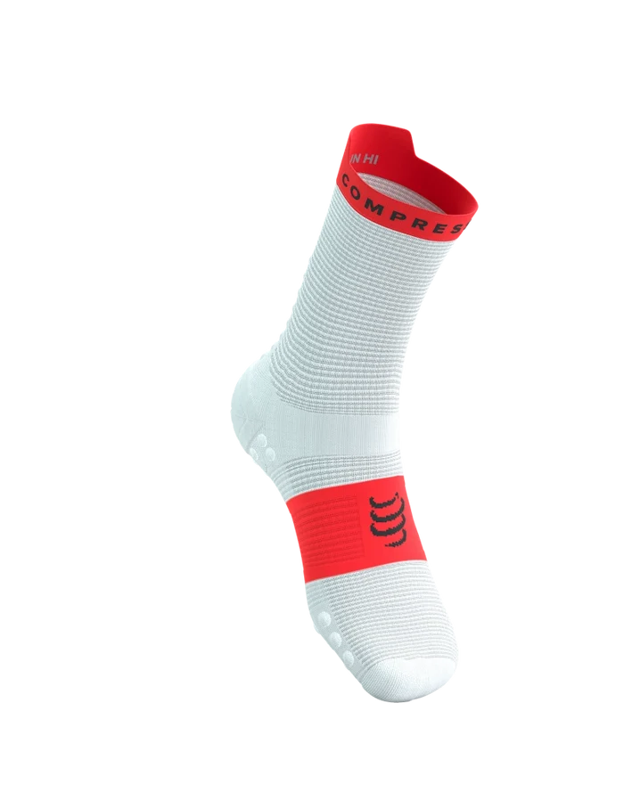 Compressport Unisex's Pro Racing Socks v4.0 Run High - White/Fluo Red