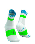 Compressport Unisex's Pro Racing Socks v4.0 Run High - White/Norse Blue/Neon Green