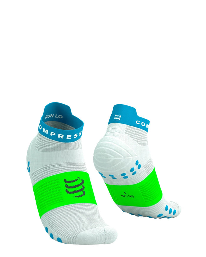 Compressport Unisex's Pro Racing Socks v4.0 Run High - White/Norse Blue/Neon Green