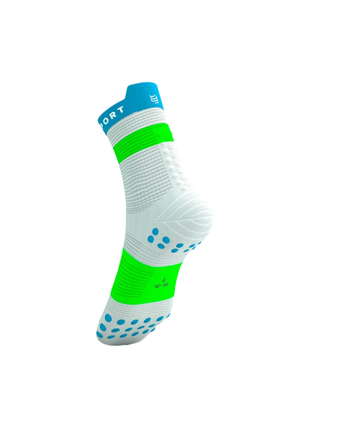 Compressport Unisex's Pro Racing Socks v4.0 Run High - White/Norse Blue/Neon Green