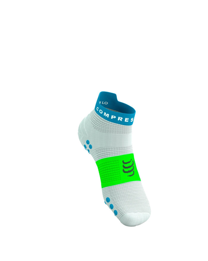 Compressport Unisex's Pro Racing Socks v4.0 Run High - White/Norse Blue/Neon Green