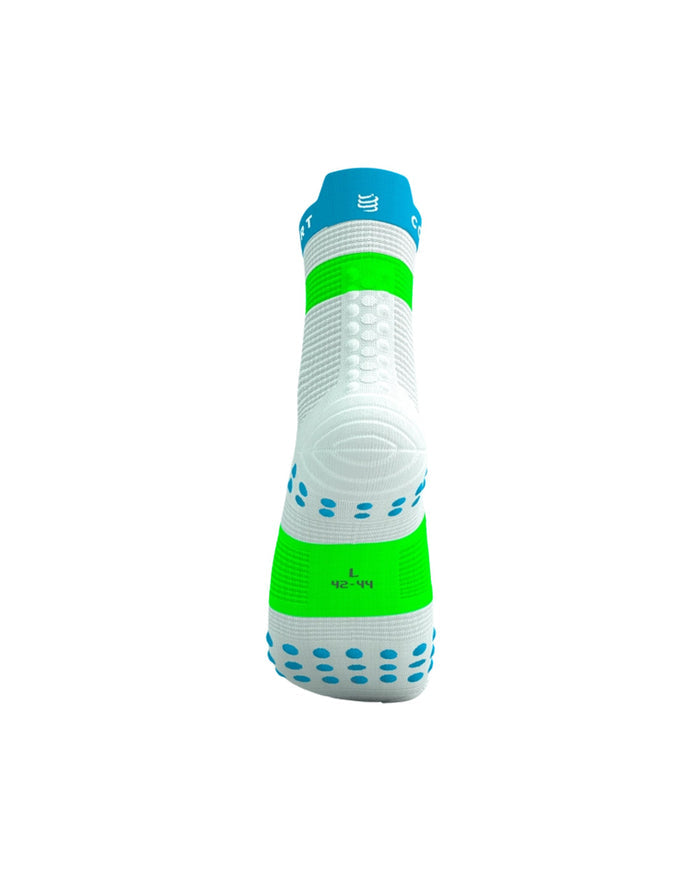 Compressport Unisex's Pro Racing Socks v4.0 Run High - White/Norse Blue/Neon Green