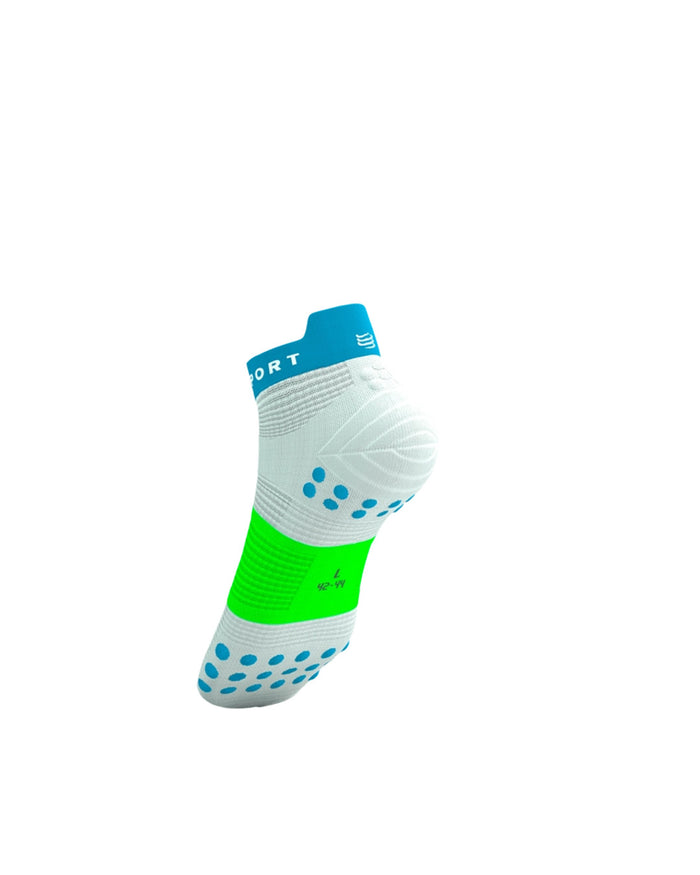Compressport Unisex's Pro Racing Socks v4.0 Run High - White/Norse Blue/Neon Green